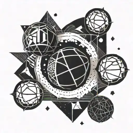 A geometric basketball surrounded by a constellation of leo zodiac symbols tattoo design idea