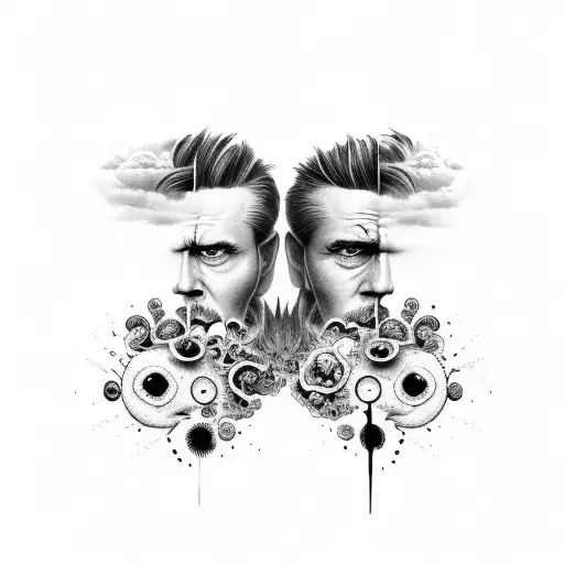 two faces with clouds overthink tattoo design idea