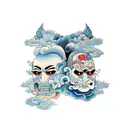 two faces with clouds overthink tattoo design idea