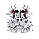two faces with clouds overthink tattoo design idea
