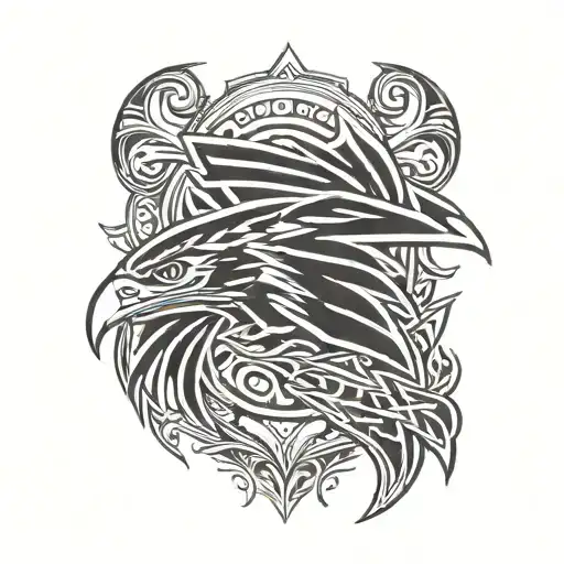 Create a fusion tattoo of the Atlanta Falcons logo combined with tribal elements, showcasing your love for Atlanta sports and tribal art tattoo design idea