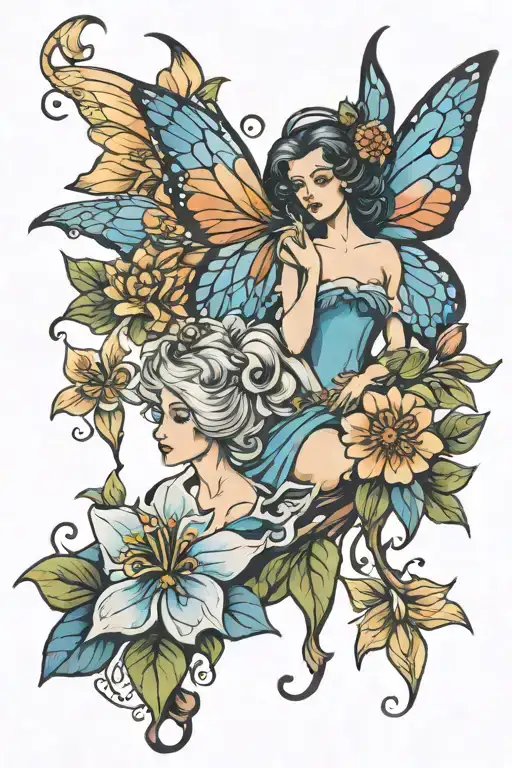 columbine flower and fairy godmother  tattoo design idea