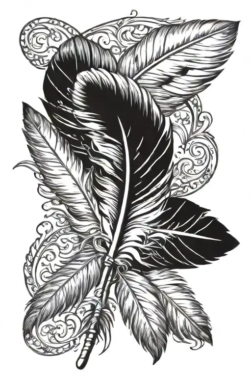 Indian feather with 2 first names inscribed tattoo design idea
