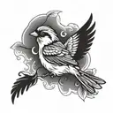 black and white sparrow flying tattoo design idea