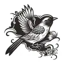 black and white sparrow flying tattoo design idea
