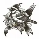 black and white sparrow flying tattoo design idea