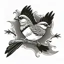 black and white sparrow flying tattoo design idea