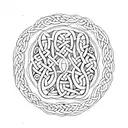 A minimalist design of a cat's paw print with celtic knotwork patterns and leaf accents tattoo design idea