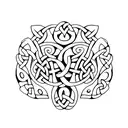 A minimalist design of a cat's paw print with celtic knotwork patterns and leaf accents tattoo design idea