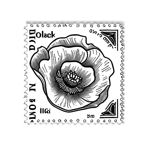 Icelandic poppy blooming out of a vintage postage stamp tattoo design idea