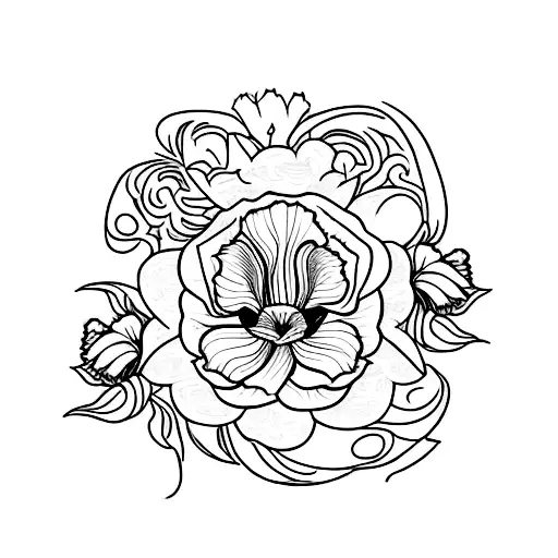 Tattoo including a tiger, a daffodil, a poppy, and cherry blossoms tattoo design idea