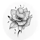 Fine line Tattoo half sleeve including a tiger, a daffodil, a poppy, and cherry blossoms tattoo design idea