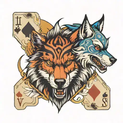 wolf and joker card tattoo design idea