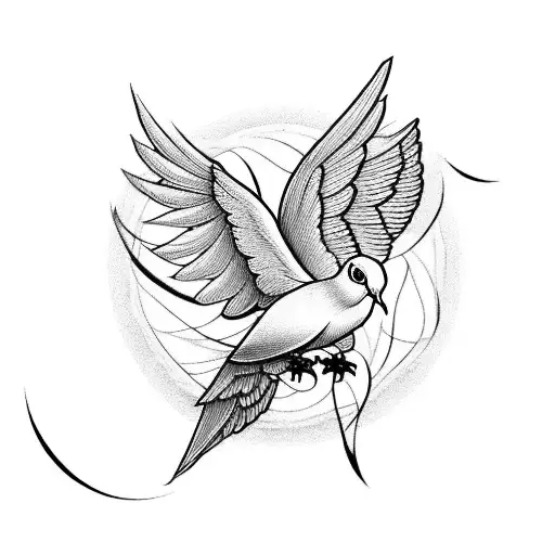 A realistic dove with fancy calligraphy PRB and a heart and roes tattoo design idea
