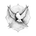 A realistic dove with monogram using fancy calligraphy PRB and a heart and roes tattoo design idea