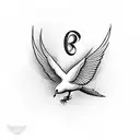 A realistic dove with monogram using fancy calligraphy PRB and a heart and roes tattoo design idea