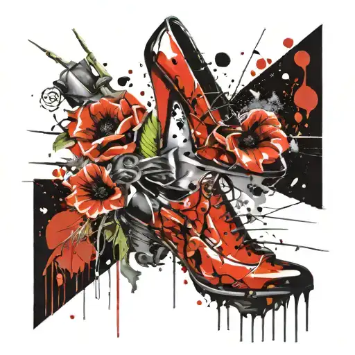 waste heaps, poppies, stiletto and Donetsk tattoo design idea