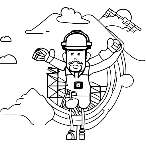 A construction worker riding a horse amidst a scenic countryside tattoo design idea