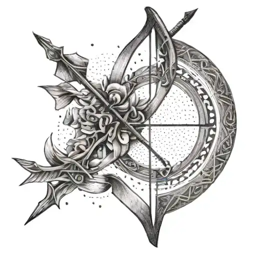 A detailed dotwork tattoo of a bow and arrow, symbolizing your love for archery tattoo design idea
