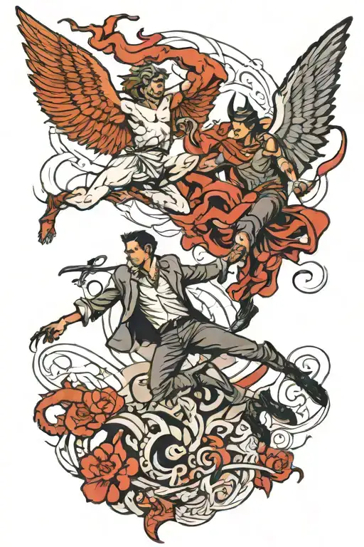 Michael vs lucifer falling tattoo design idea