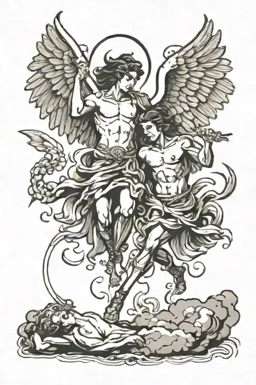 Michael vs lucifer falling angel tattoo design idea