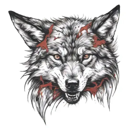 bloody wolf in full anger issues using wildlife tattoo design idea