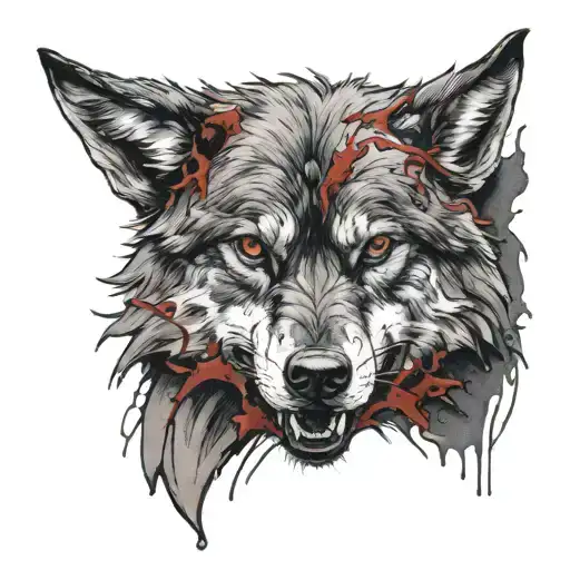 bloody wolf in full anger issues tattoo design idea