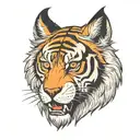 half tiger face with half wolf face on upper side eagle flying  tattoo design idea