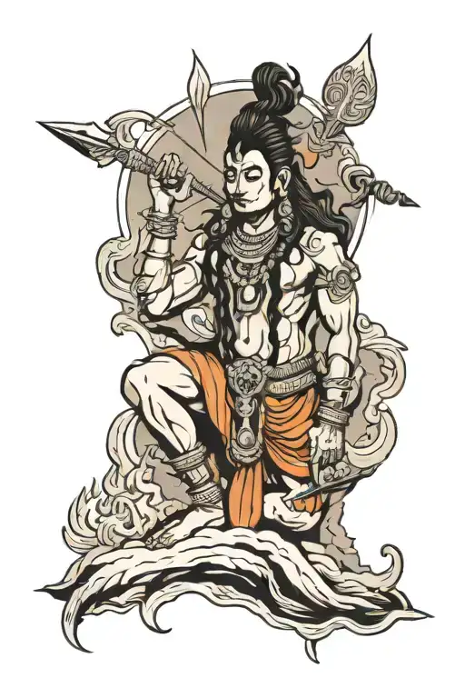 shiva, a warrior, mountains, and a mantra  tattoo design idea