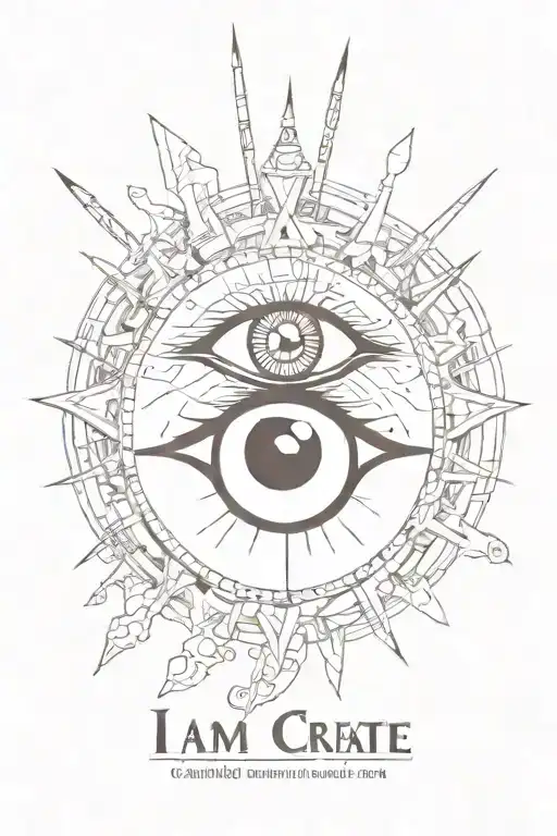 image of the Single eye of illumination with the quotes of "I AM,  I CREATE"  tattoo design idea