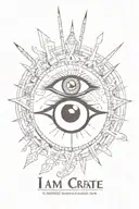 image of the Single eye of illumination with the quotes of "I AM,  I CREATE"  tattoo design idea
