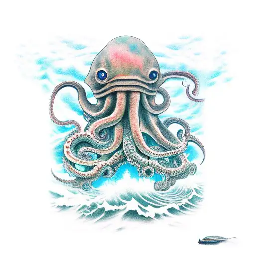 giant octopus attacking a japanese submarine tattoo design idea