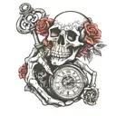 skeleton hand holding a pocket watch  tattoo design idea