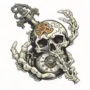 skeleton hand holding a pocket watch  tattoo design idea