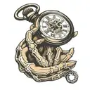 skeleton hand holding a pocket watch  tattoo design idea