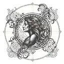 Mermaid emerging from a Tree of Life with Gothic script of love, courage, and faith surrounding them tattoo design idea