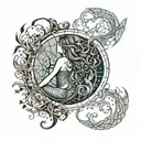Mermaid emerging from a Tree of Life with Gothic script of love, courage, and faith surrounding them tattoo design idea