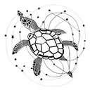 An intricate constellation of stars forming the shape of a sea turtle swimming in the night sky tattoo design idea