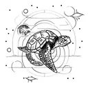 An intricate constellation of stars forming the shape of a sea turtle swimming in the night sky tattoo design idea