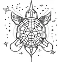 An intricate constellation of stars forming the shape of a sea turtle swimming in the night sky tattoo design idea