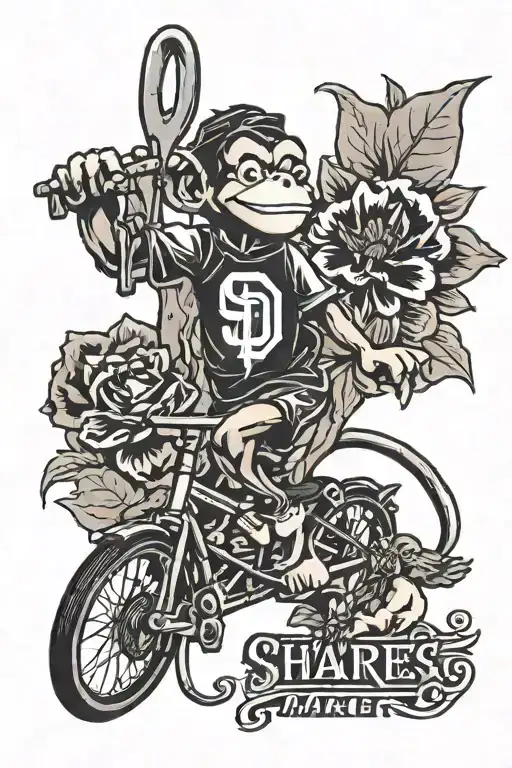 Shepard fairy flower, public market sign, San Diego Padres "SD" logo, and Banksy Monkey tattoo design idea