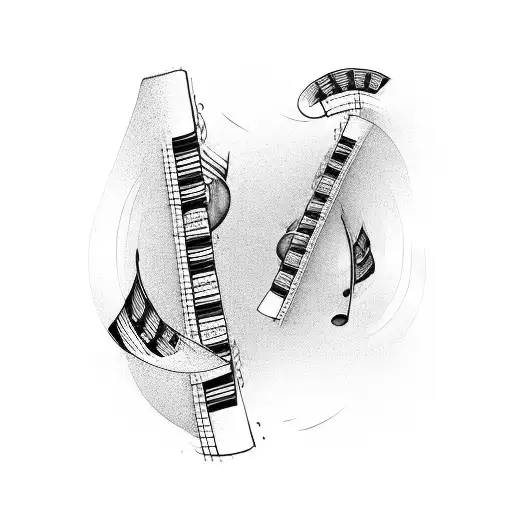 piano keys wrapping around music note tattoo design idea