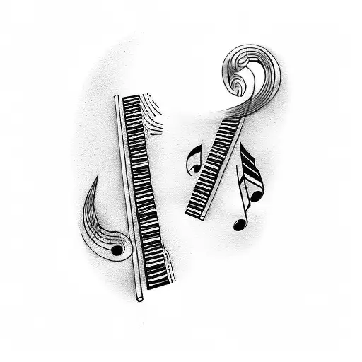 piano keys wrapping around music note tattoo design idea