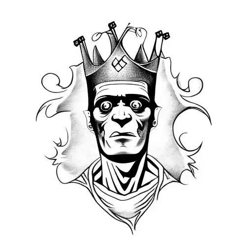 Frankenstein monster wearing a crown and holding a rose tattoo design idea