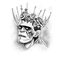 Frankenstein monster wearing a crown and holding a rose tattoo design idea