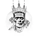 Frankenstein monster wearing a crown and holding a rose tattoo design idea