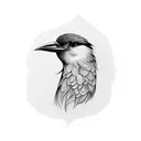 A realistic depiction of a bird shedding a single tear made of feathers tattoo design idea