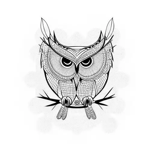flying owl, with a moin with geometric circles  tattoo design idea