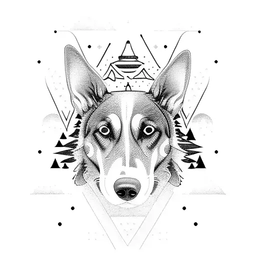 Finnish Lapland dog surrounded by northern lights tattoo design idea
