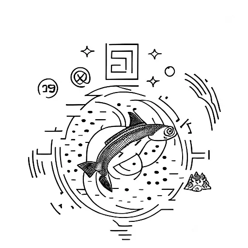 minimalistic tattoo representing family time , dancing joy, cancer Zodiac Sign nature river salmon 2 boys tattoo design idea